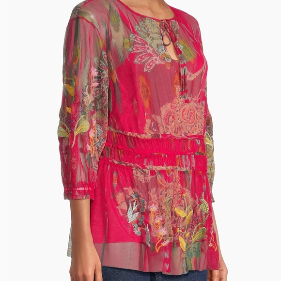 Johnny Was Feather Lark Floral Tieneck Blouse L NWT - Picture 7 of 11